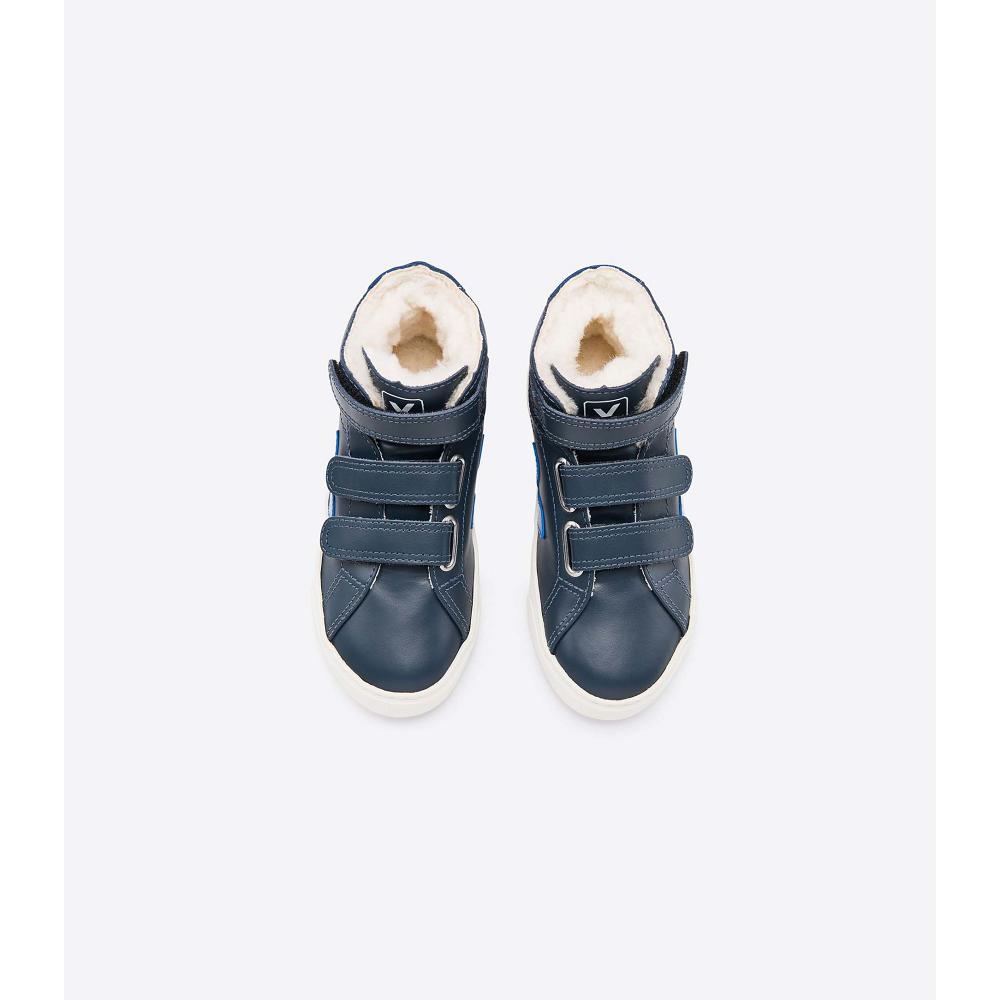 Veja ESPLAR MID FURED LEATHER Høye Barn Blue/Navy | NO 691BEX